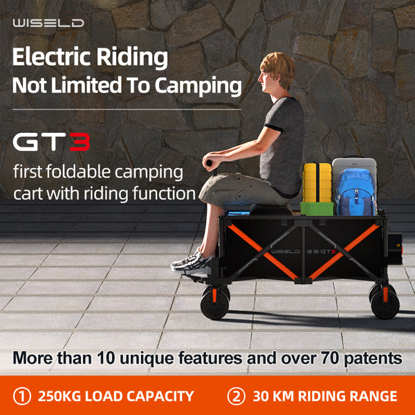 WISELD GT3 Portable Electric Riding Wagon Foldable Camping Cart Powered Towing Collapsible